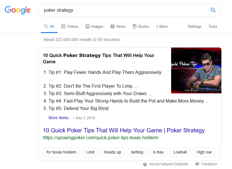 poker strategy featured snippet